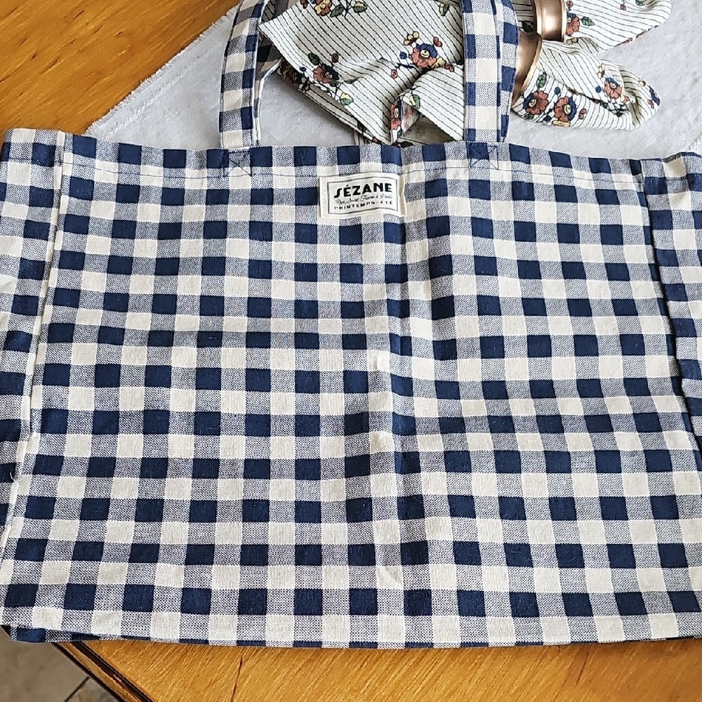 Sezane Printemps-Ete Tote Bag Blue Tan NWOT